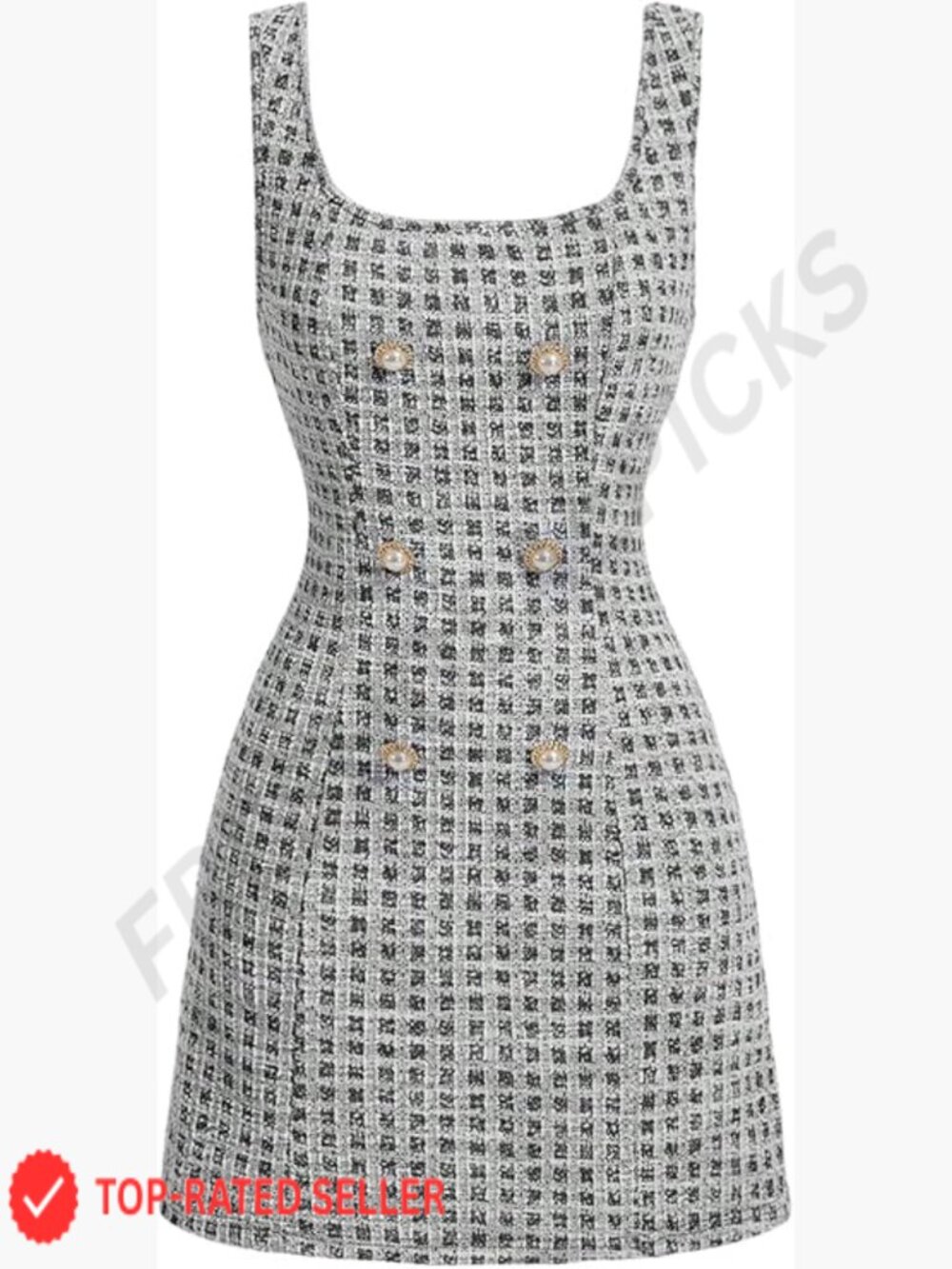 Plaid Tweed Mini Dress Sleeveless Square Neck Elegant Work Office Casual Chic
